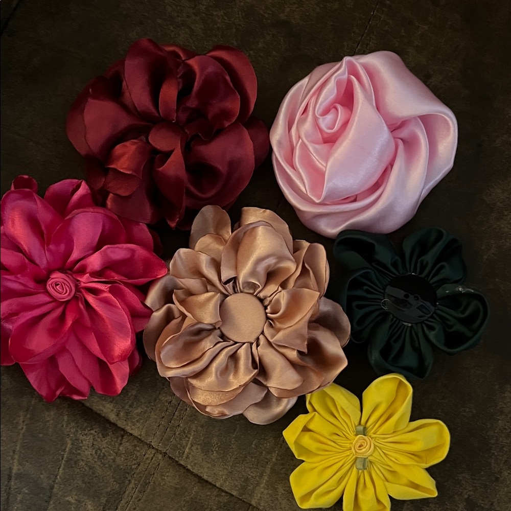 Set of Six Satin Flower Hair Clips